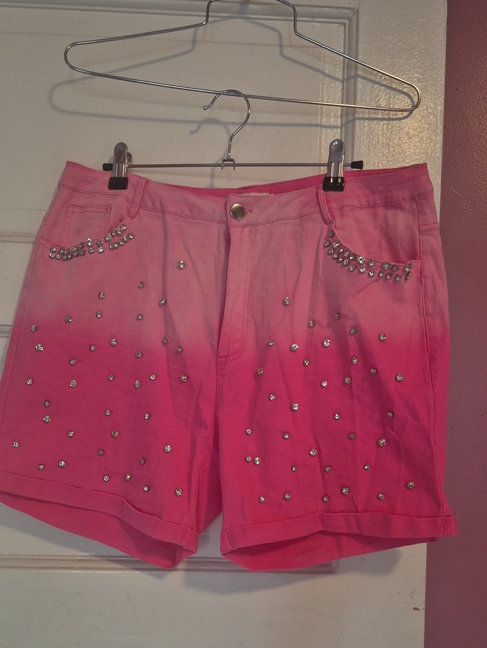 Women's Pink Ombre Studded Jean Shorts